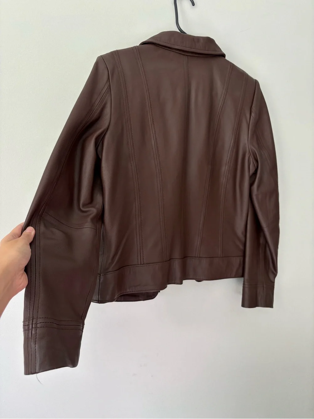 Y2K Brown Preppy Leather Grunge Zip Up Biker Jacket - Size Small